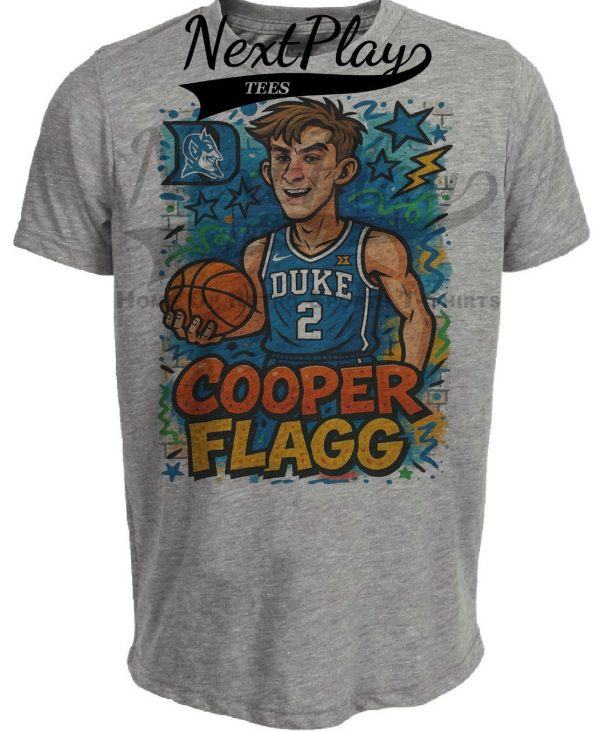 Duke Blue Devils Cooper Flagg Graffiti Exclusive Retro March Madness Basketball Artwork Heather Gray Sublimated T-Shirt