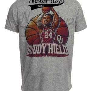Oklahoma Sooners Buddy Hield Exclusive Retro March Madness Basketball Artwork Heather Gray Sublimated T-Shirt