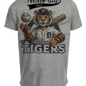 Detroit Tigers Exclusive Retro Baseball Mascot Artwork Heather Gray Sublimated T-Shirt