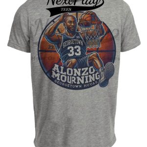Georgetown Hoyas Alonzo Mourning Exclusive Retro March Madness Basketball Artwork Heather Gray Sublimated T-Shirt