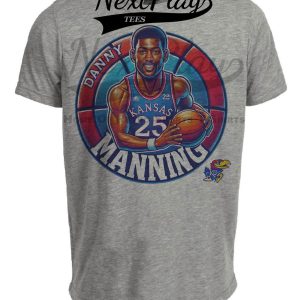 Kansas Jayhawks Danny Manning Exclusive Retro March Madness Basketball Artwork Heather Gray Sublimated T-Shirt