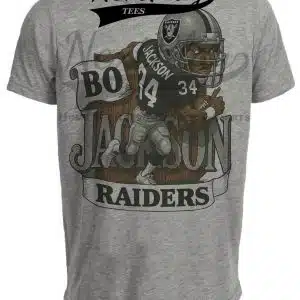 Oakland Raiders Bo Jackson Retro Football 1988 Artwork Heather Gray Sublimated T-Shirt