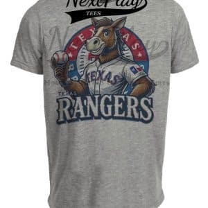 Texas Rangers Exclusive Retro Baseball Mascot Artwork Heather Gray Sublimated T-Shirt