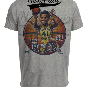 Michigan Wolverines Glen Rice Exclusive Retro March Madness Basketball Artwork Heather Gray Sublimated T-Shirt