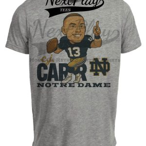 Notre Dame Fighting Irish QB C.J. Carr Exclusive Retro Football Artwork Heather Gray Sublimated T-Shirt