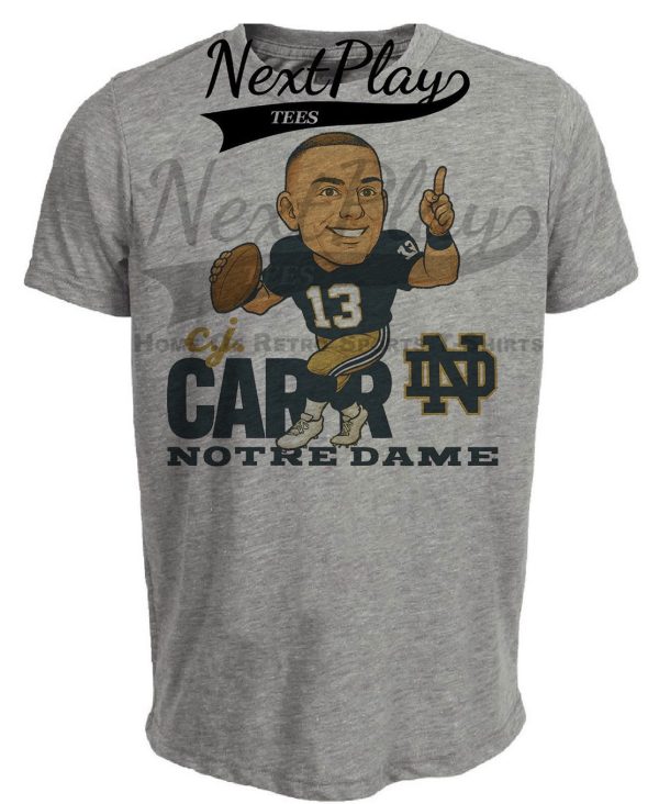 Notre Dame Fighting Irish QB C.J. Carr Exclusive Retro Football Artwork Heather Gray Sublimated T-Shirt