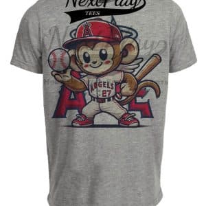 Los Angeles Angels Exclusive Retro Baseball Mascot Artwork Heather Gray Sublimated T-Shirt