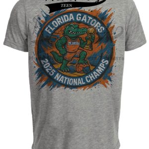 Florida Gators National Champs Graffiti Exclusive Retro March Madness Basketball Artwork Heather Gray Sublimated T-Shirt