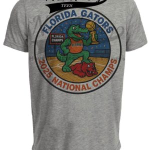 Florida Gators National Champs Exclusive Retro March Madness Basketball Artwork Heather Gray Sublimated T-Shirt