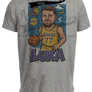 Los Angeles Lakers Luka Doncic Caricature Exclusive Basketball Artwork Heather Gray Sublimated T-Shirt