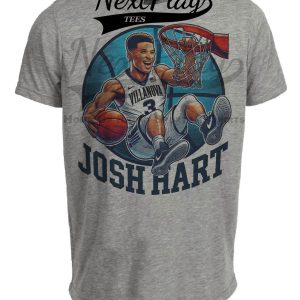 Villanova Wildcats Josh Hart Exclusive Retro March Madness Basketball Artwork Heather Gray Sublimated T-Shirt