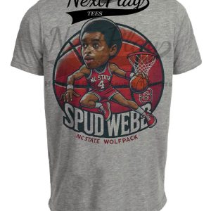 NC State Wolfpack Spud Webb Exclusive Retro March Madness Basketball Artwork Heather Gray Sublimated T-Shirt