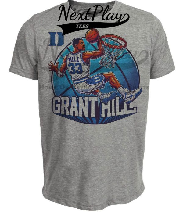 Duke Blue Devils Grant Hill Exclusive Retro March Madness Basketball Artwork Heather Gray Sublimated T-Shirt