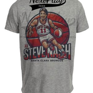 Santa Clara Broncos Steve Nash Exclusive Retro March Madness Basketball Artwork Heather Gray Sublimated T-Shirt