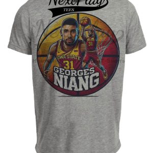 Iowa State Cyclones Georges Niang Exclusive Retro March Madness Basketball Artwork Heather Gray Sublimated T-Shirt