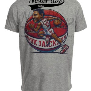 St. John’s Red Storm Redmen Mark Jackson Exclusive Retro March Madness Basketball Artwork Heather Gray Sublimated T-Shirt