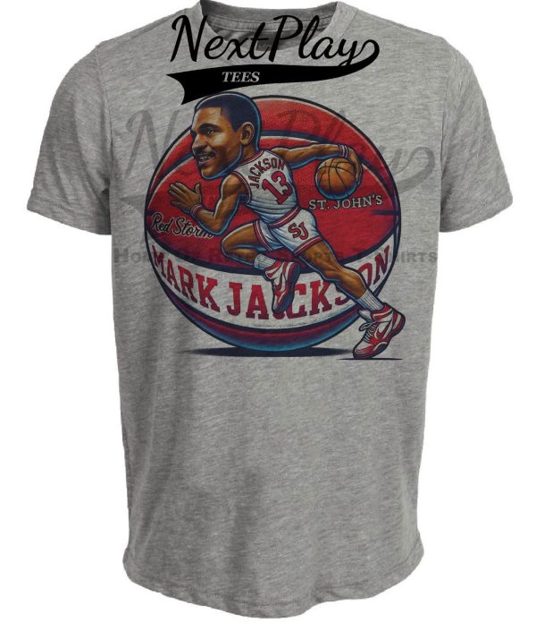 St. John’s Red Storm Redmen Mark Jackson Exclusive Retro March Madness Basketball Artwork Heather Gray Sublimated T-Shirt