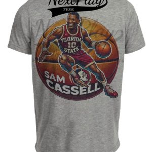 Florida State Seminoles Sam Cassell Exclusive Retro March Madness Basketball Artwork Heather Gray Sublimated T-Shirt