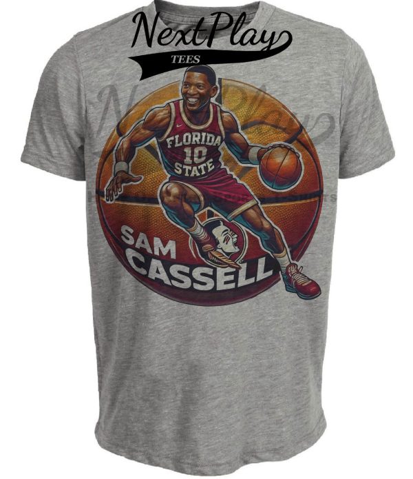 Florida State Seminoles Sam Cassell Exclusive Retro March Madness Basketball Artwork Heather Gray Sublimated T-Shirt