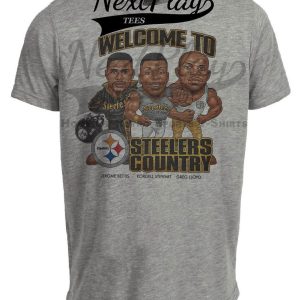 Pittsburgh Steelers Welcome To Steelers Country Jerome Bettis, Kordell Stewart, Greg Lloyd Retro Football 1996 Artwork Heather Gray Sublimated T-Shirt