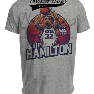 UConn Huskies Richard Rip Hamilton Exclusive Retro March Madness Basketball Artwork Heather Gray Sublimated T-Shirt