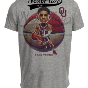 Oklahoma Sooners Trae Young Exclusive Retro March Madness Basketball Artwork Heather Gray Sublimated T-Shirt