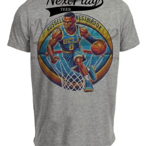 UCLA Bruins Russell Westbrook Exclusive Retro March Madness Basketball Artwork Heather Gray Sublimated T-Shirt