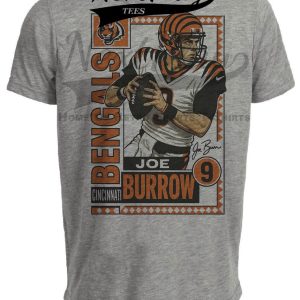 Cincinnati Bengals Joe Burrow Exclusive Retro Football Artwork Heather Gray Sublimated T-Shirt