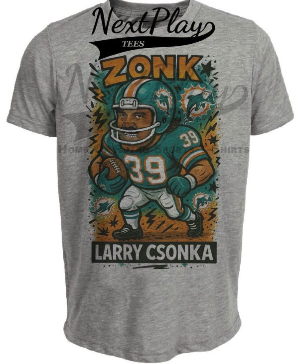Miami Dolphins Larry Csonka Zonk Exclusive Retro Football Graffiti Artwork Heather Gray Sublimated T-Shirt