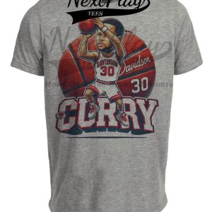 Davidson Wildcats Steph Curry Exclusive Retro March Madness Basketball Artwork Heather Gray Sublimated T-Shirt