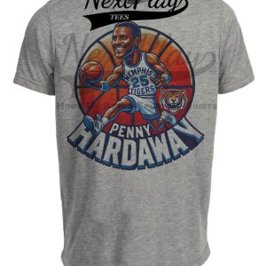 Memphis Tigers Penny Hardaway Exclusive Retro March Madness Basketball Artwork Heather Gray Sublimated T-Shirt