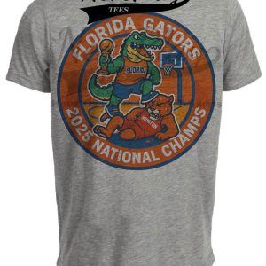 Florida Gators National Champions Exclusive Retro Orange March Madness Basketball Artwork Heather Gray Sublimated T-Shirt