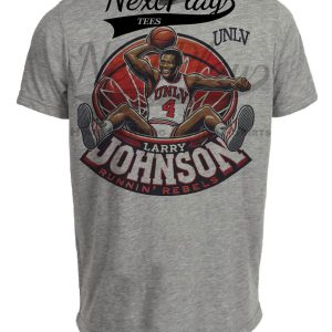 UNLV Rebels Larry Johnson Exclusive Retro March Madness Basketball Artwork Heather Gray Sublimated T-Shirt