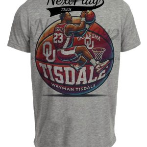 Oklahoma Sooners Wayman Tisdale Exclusive Retro March Madness Basketball Artwork Heather Gray Sublimated T-Shirt