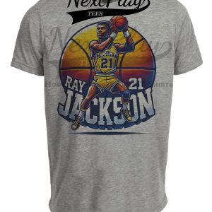 Michigan Wolverines Ray Jackson Exclusive Retro March Madness Basketball Artwork Heather Gray Sublimated T-Shirt
