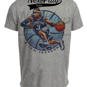 Georgetown Hoyas Allen Iverson Exclusive Retro March Madness Basketball Artwork Heather Gray Sublimated T-Shirt