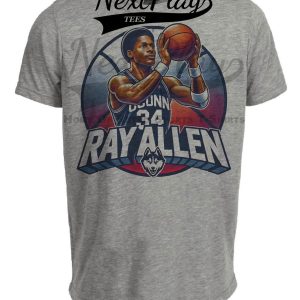 UConn Huskies Ray Allen Exclusive Retro March Madness Basketball Artwork Heather Gray Sublimated T-Shirt