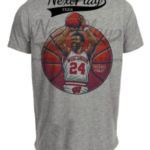 Wisconsin Badgers Michael Finley Exclusive Retro March Madness Basketball Artwork Heather Gray Sublimated T-Shirt