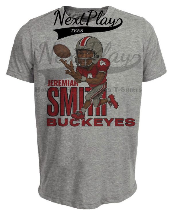 Ohio State Buckeyes Jeremiah Smith Exclusive Retro Football Caricature Artwork Heather Gray Sublimated T-Shirt