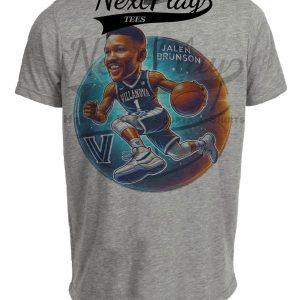 Villanova Wildcats Jalen Brunson Exclusive Retro March Madness Basketball Artwork Heather Gray Sublimated T-Shirt