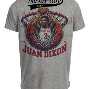Maryland Terrapins Juan Dixon Exclusive Retro March Madness Basketball Artwork Heather Gray Sublimated T-Shirt