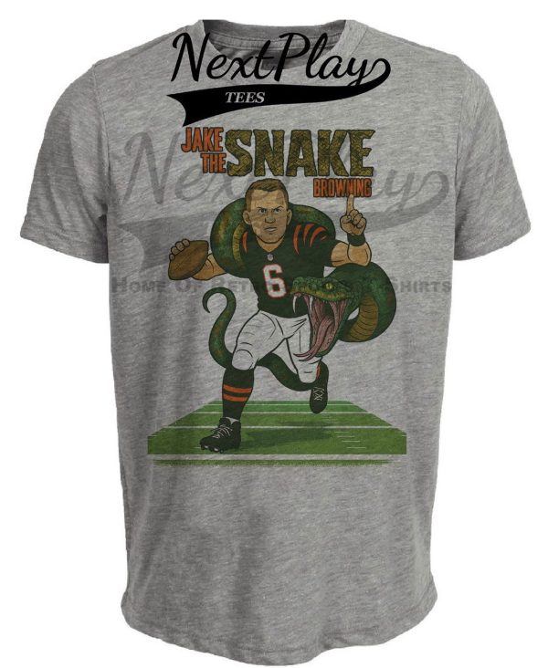 Cincinnati Bengals Jake The Snake Browning Exclusive Retro Football Artwork Heather Gray Sublimated T-Shirt