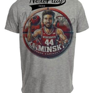 Wisconsin Badgers Frank Kaminsky Exclusive Retro March Madness Basketball Artwork Heather Gray Sublimated T-Shirt