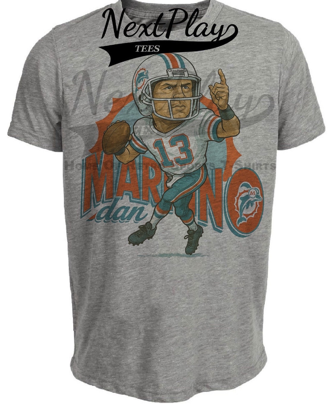 Miami Dolphins Dan Marino Exclusive Retro Football 1988 Artwork Heather Gray Sublimated T-Shirt