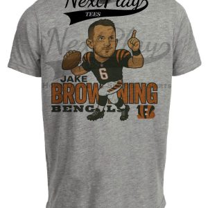 Cincinnati Bengals Jake Browning Exclusive QB Retro Football Artwork Heather Gray Sublimated T-Shirt