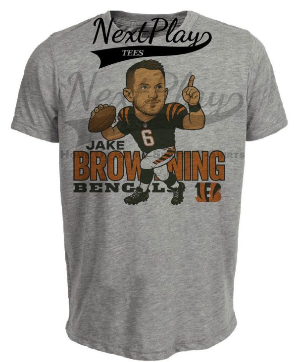 Cincinnati Bengals Jake Browning Exclusive QB Retro Football Artwork Heather Gray Sublimated T-Shirt