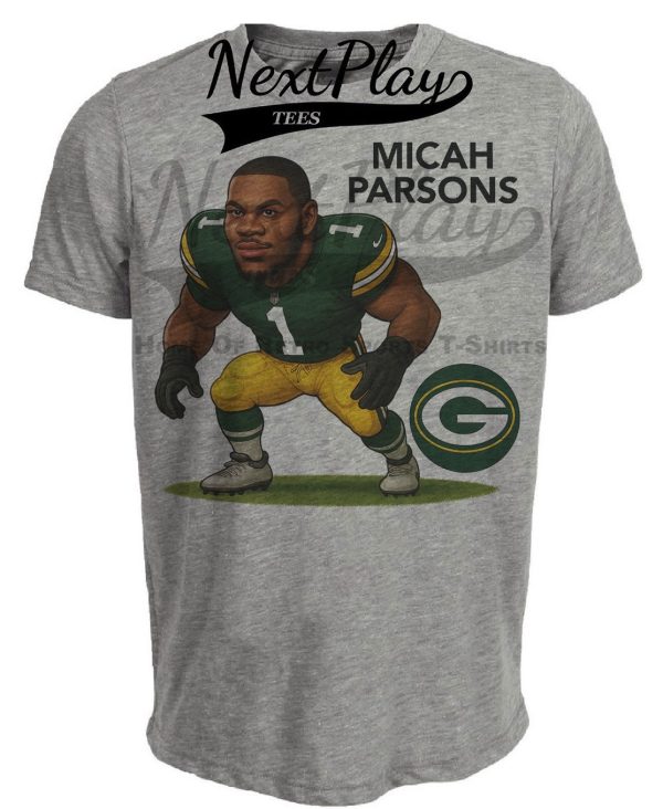 Green Bay Packers Micah Parsons Exclusive Caricature Football Artwork Heather Gray Sublimated T-Shirt