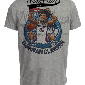 UConn Huskies Donovan Clingan Exclusive Retro March Madness Basketball Artwork Heather Gray Sublimated T-Shirt