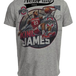 Ohio State Buckeyes LeBron James King Exclusive Retro March Madness Basketball Artwork Heather Gray Sublimated T-Shirt