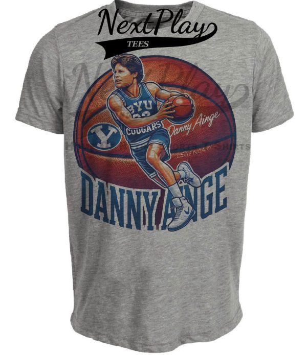 BYU Cougars Danny Ainge Exclusive Retro March Madness Basketball Artwork Heather Gray Sublimated T-Shirt